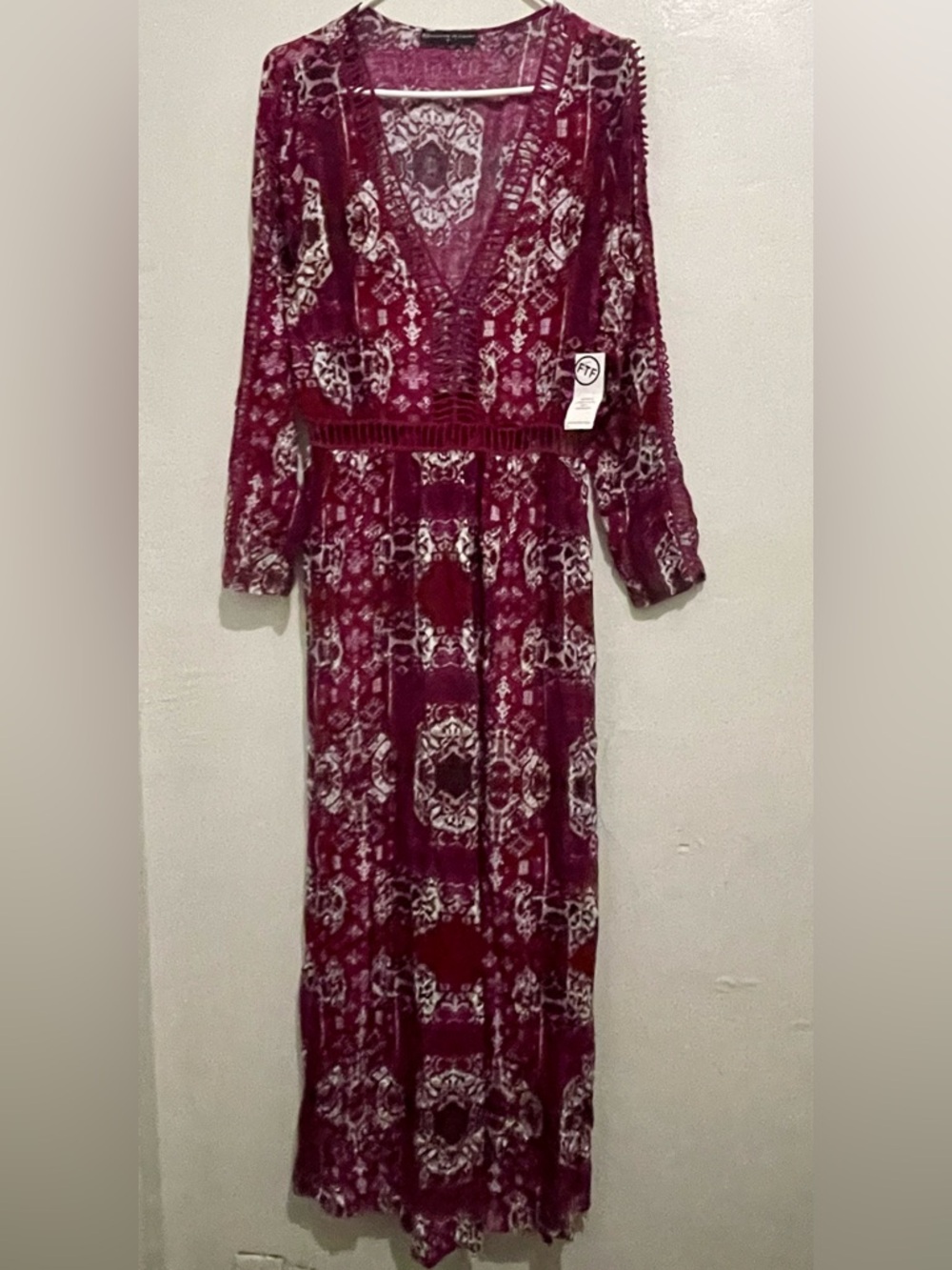Fashion to Figure dark red maxi dress  with crochet trim Sz 0 ( XL )NWT|